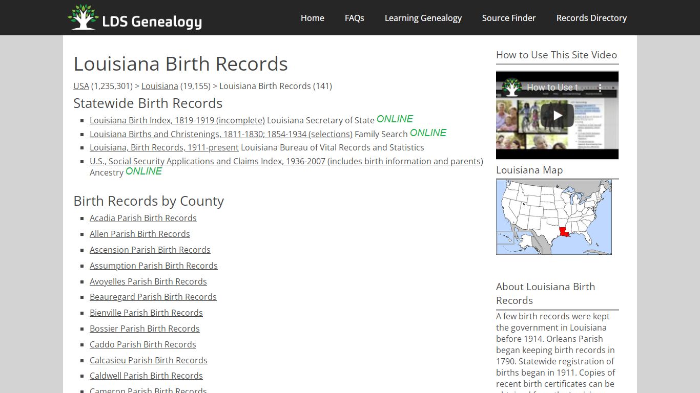 Louisiana Birth Records - LDS Genealogy